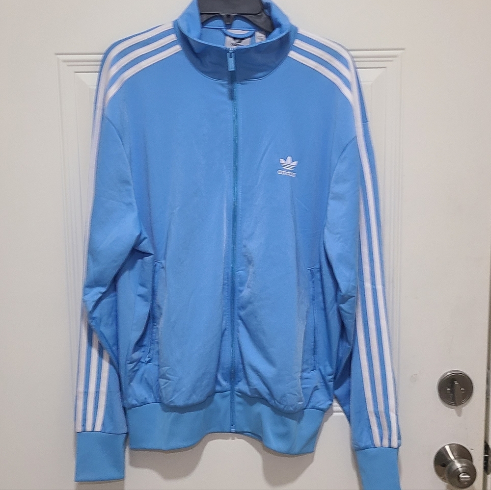Adidas Light Blue Track Jacket White Stripes Cyan Street Athlete Sport Hip Hop